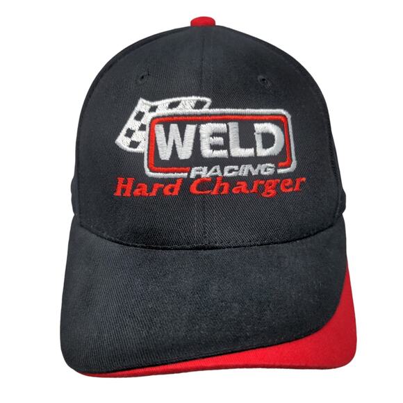 Weld Racing Hard Charger Strapback Hat Black Red Embroidered Logo OSFA - Picture 1 of 7